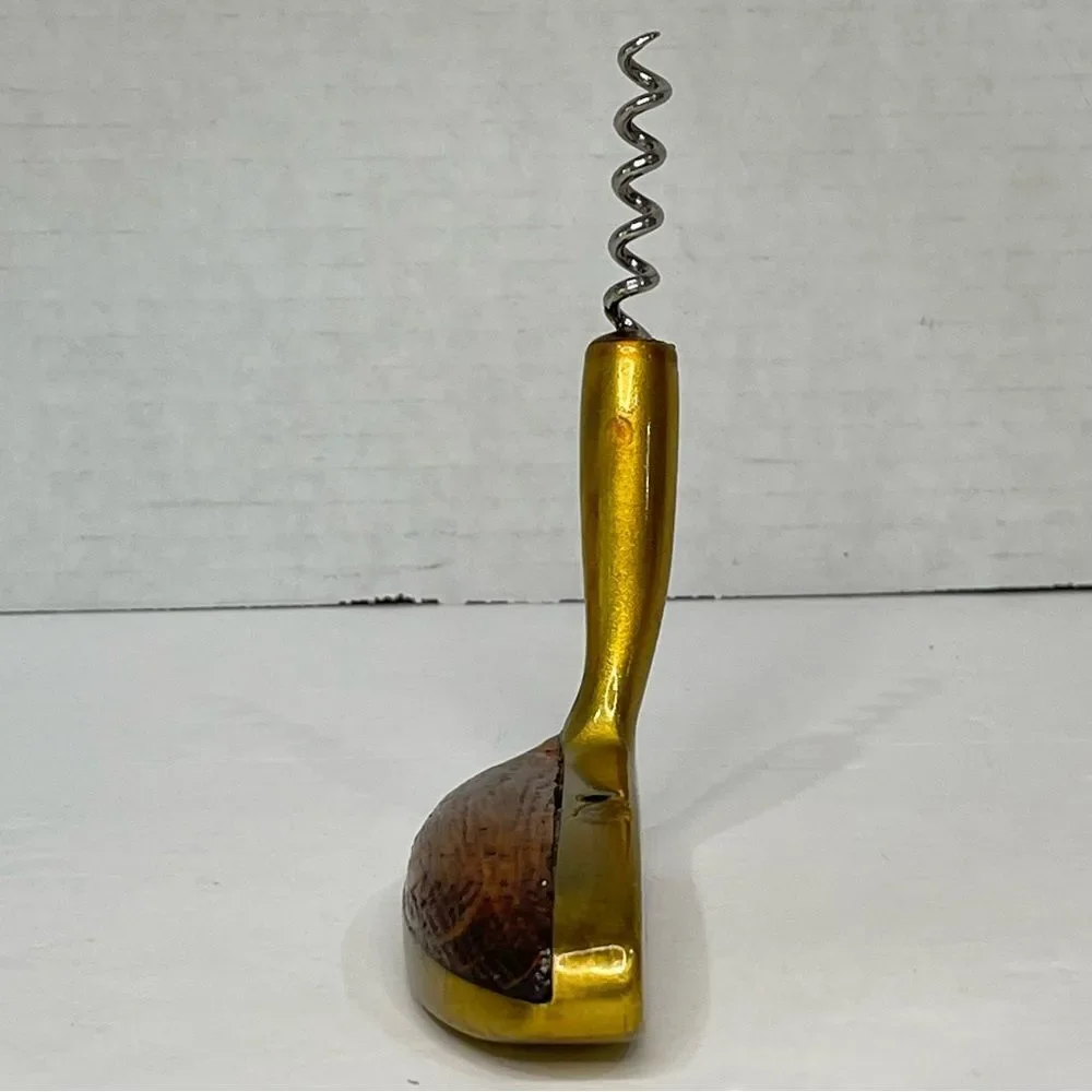 Golf Putter Corkscrew Brass Varnished  Wood Barware Mancave Rustic Unique Bar